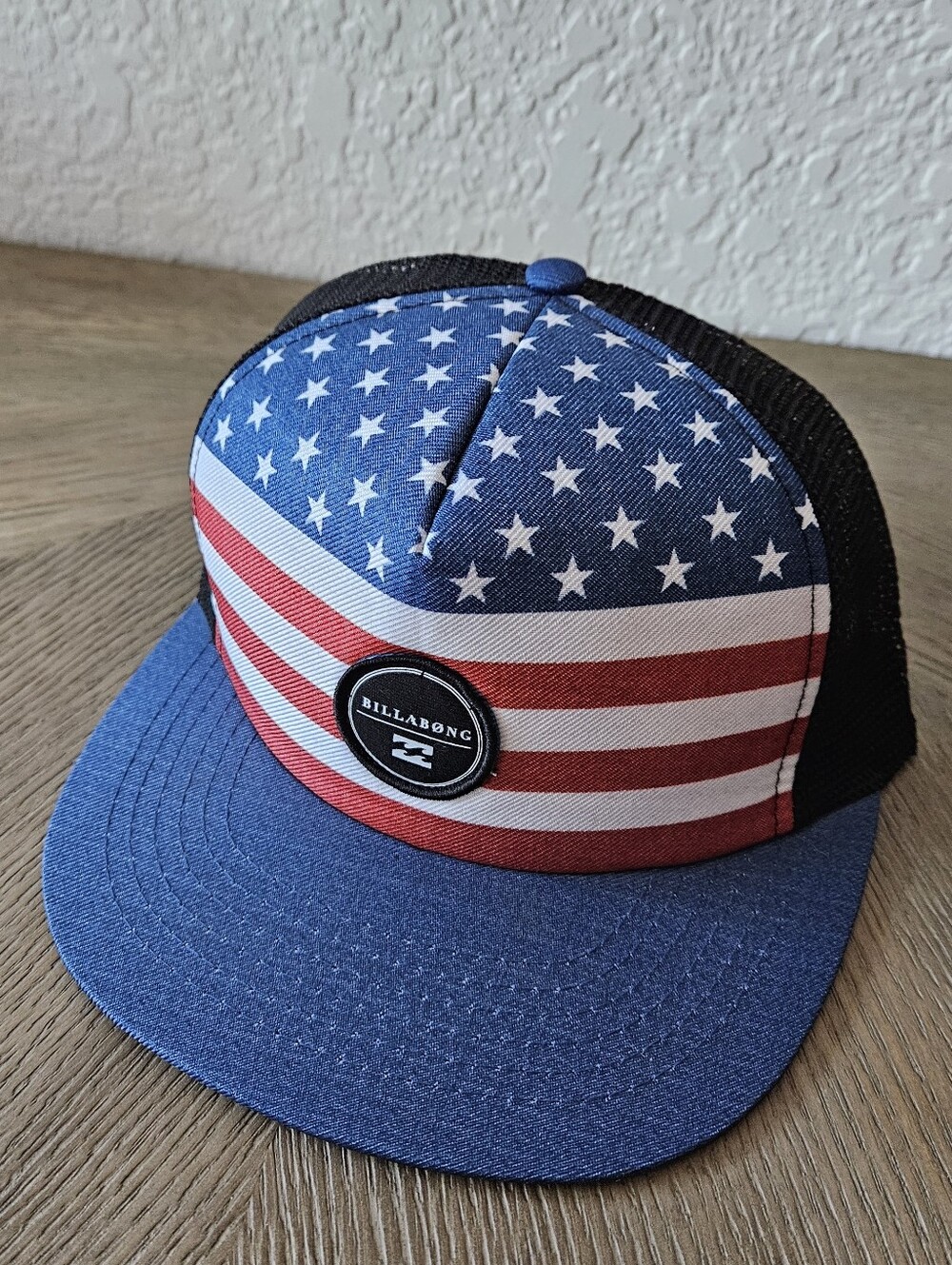 Like New Billabong American Flag Trucker Hat with Stars & Stripes